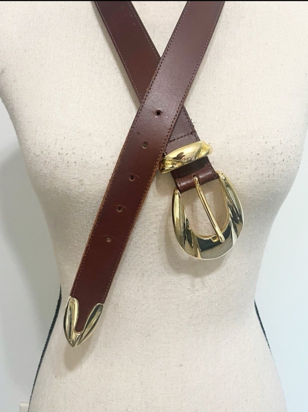 Linea Pelle Brown Leather Belt with Gold Buckle